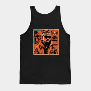 Vibrant Orange Thug Life Design with Black Guy Tank Top